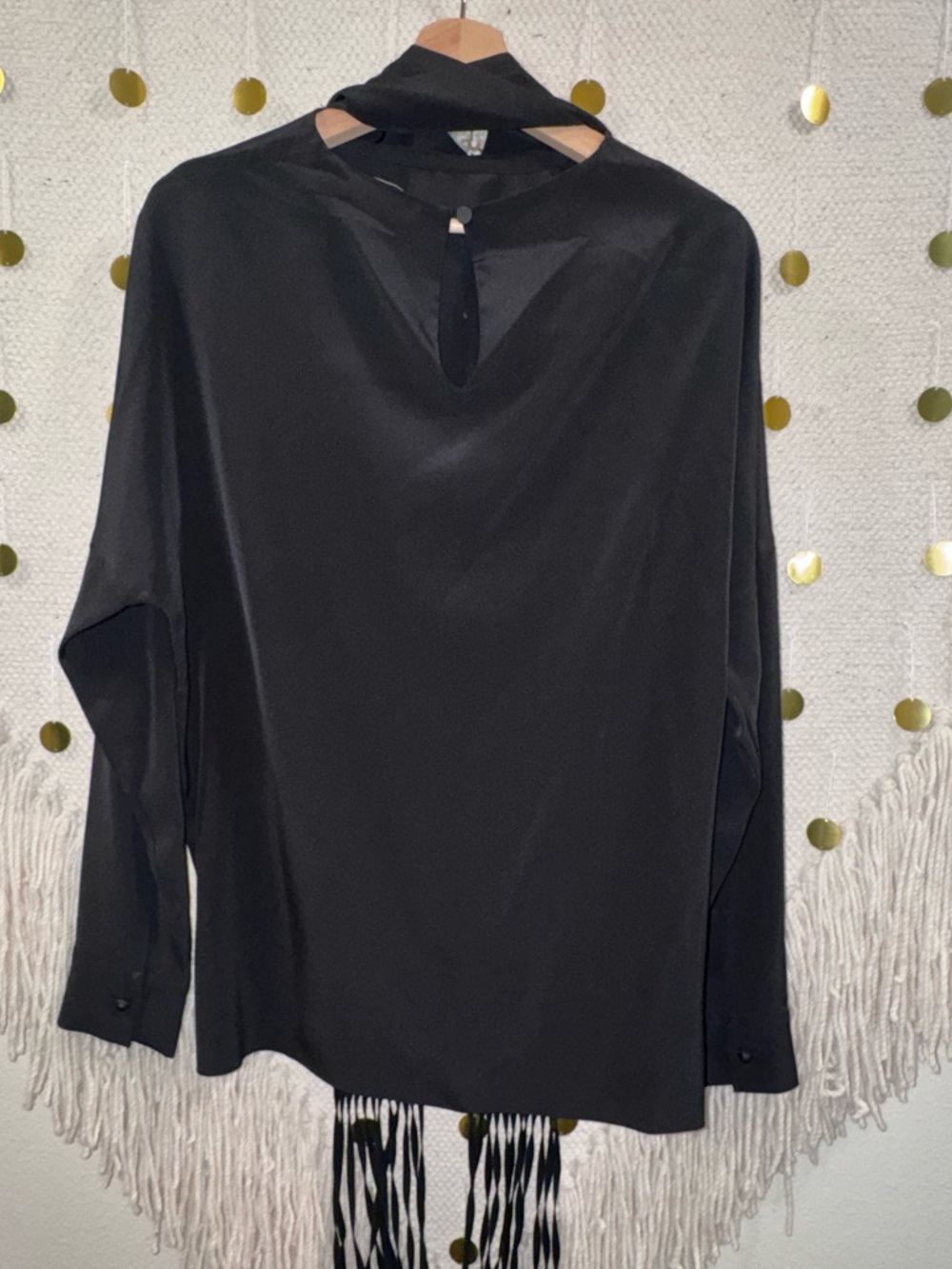 Tibi Black Long-Sleeve Keyhole Neck Blouse